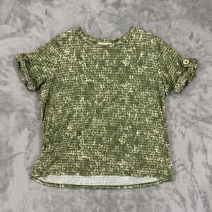 Michael Kors Shirt Womens XL Green Peace Love Hippie All Over Print Modal Soft